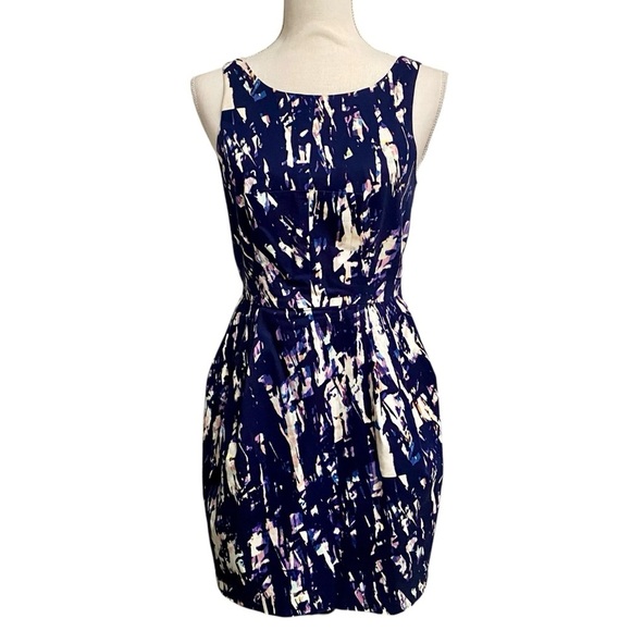 Club Monaco Abstract Print Sleeveless Dress Size 4 | Purple Navy Cream Cocktail - Picture 1 of 13